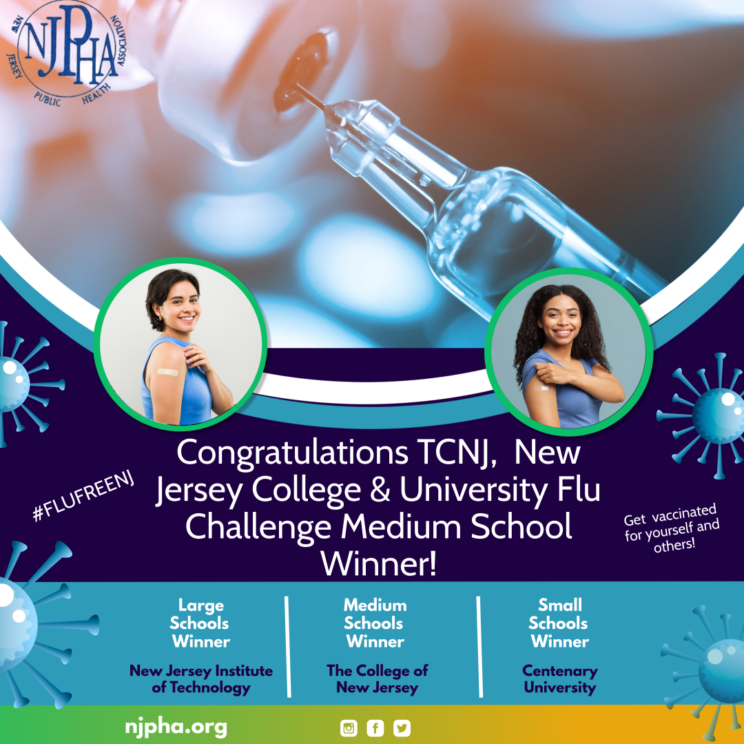 NJPHA (NJ Public Health Association) (@njpha1) on Twitter photo Congrats to <a href="/TCNJ/">TCNJ</a> for winning the medium school category in NJ's 8th Annual College & University Flu Challenge! Special shout-out to Dr. Natasha A. Patterson & Mei Zhao for their dedication. Let's keep flu prevention a priority! #FluFreeNJ 
#PublicHealth #healthcare #vaccine Congrats to <a href="/TCNJ/">TCNJ</a> for winning the medium school category in NJ's 8th Annual College & University Flu Challenge! Special shout-out to Dr. Natasha A. Patterson & Mei Zhao for their dedication. Let's keep flu prevention a priority! #FluFreeNJ 
#PublicHealth #healthcare #vaccine