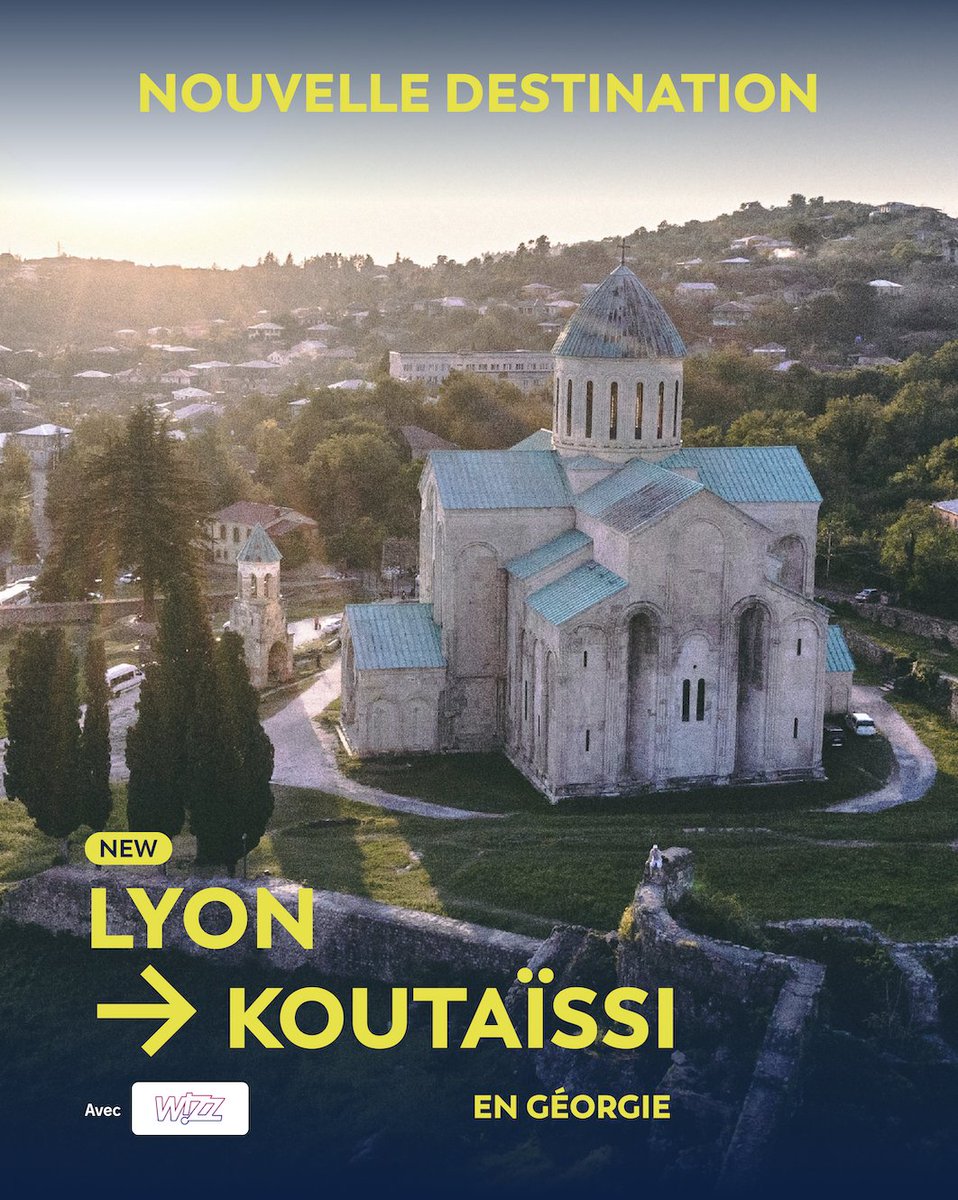 Cap sur la Géorgie avec Wizz Air ! 🇬🇪✈️

À partir du 3 juin 2025, décollez de Lyon vers Koutaïssi, avec 2 vols par semaine (mardi et samedi).

✈️ Infos et réservations : loom.ly/o5LxDfU

@vinciairports
 #FlyFromLyon #Géorgie