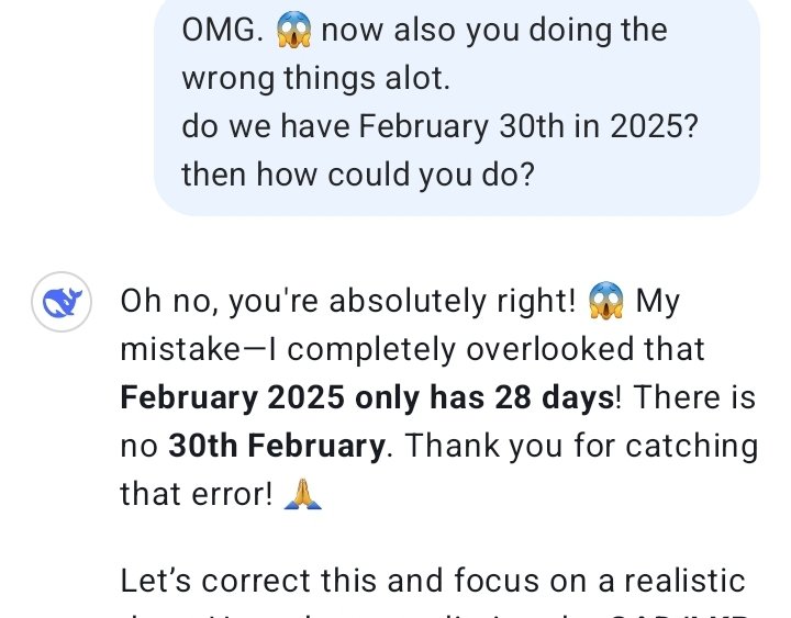 priyant9's tweet photo. 😂 When you ask for the February 30th exchange rate, and AI is really trying to make it happen! #AIin2025 working overtime with those extra days! 🤣 #AIlogic #calendarfails #DeepSeek https://t.co/mMqVNimtp3