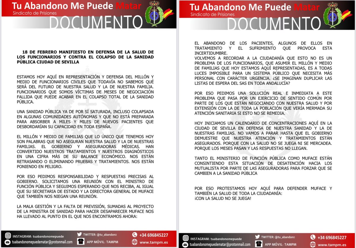 tu_abandono's tweet photo. 📣 #ULTIMAHORA | Gran afluencia en las distintas Concentraciones de la Plataforma intersindical en defensa de Muface en el día de hoy frente a las Delegaciones y Subdelegaciones del Gobierno.

👉🏼 SEGUIREMOS defendiendo unidos un Modelo de Salud Sostenible y que debe ser incluso mejorado.

👉🏼 la Sanidad de los funcionarios y sus familias no es negociable.

👉🏼 Gran trabajo de @TAMPMPuertos y @tampmceuta 👏🏼👏🏼👏🏼

🔴 Con la Salud no se juega‼️

#TAMPM 🏴

@tu_abandono @FedecaCentral @Sup_Policia @anpenacional @ufpol @ApfpSorg @AccionsindUSO @SiatSindicato @USIE_inspeccion @SPPnacional