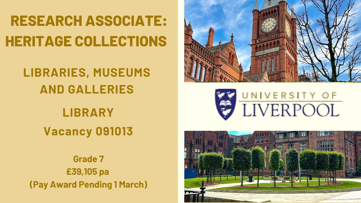 Liverpool University Jobs (@livunijobs) on Twitter photo ✨Join us.
We're recruiting for a #Research Associate : #Heritage Collections. This is an incredibly exciting time to join the University of Liverpool #Libraries, #Museums, and #Galleries (LMG).
Information /Apply ➡️tinyurl.com/ywmmk9ap
<a href="/LivUniLibrary/">University of Liverpool Library</a> <a href="/LivUniPeople/">LivUni People</a> ✨Join us.
We're recruiting for a #Research Associate : #Heritage Collections. This is an incredibly exciting time to join the University of Liverpool #Libraries, #Museums, and #Galleries (LMG).
Information /Apply ➡️tinyurl.com/ywmmk9ap
<a href="/LivUniLibrary/">University of Liverpool Library</a> <a href="/LivUniPeople/">LivUni People</a>