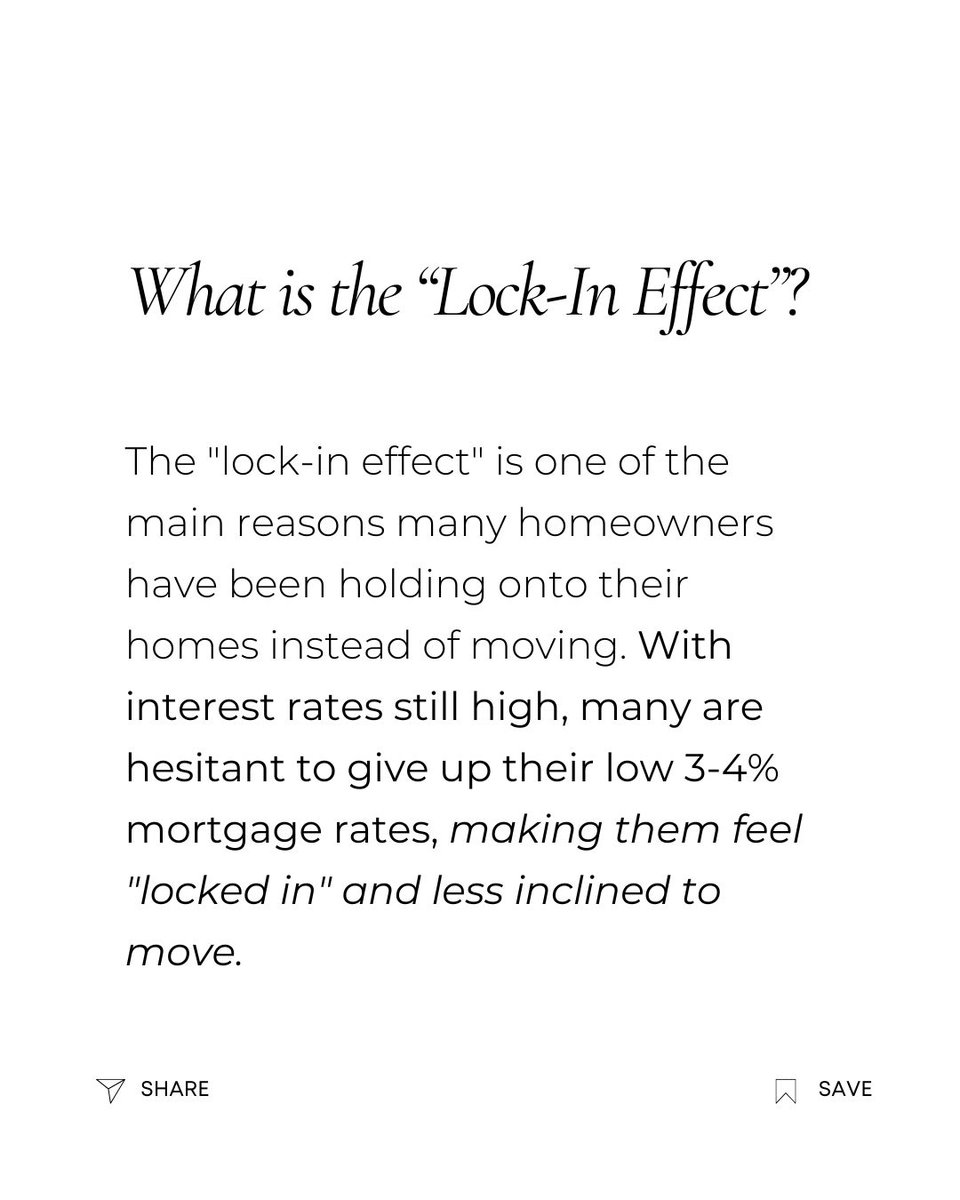 wendylpace's tweet photo. The "lock-in effect" is one of the main reasons many homeowners have been holding onto their homes, contributing to the inventory shortage we've seen over the past couple of years. https://t.co/IQEpeEXntR