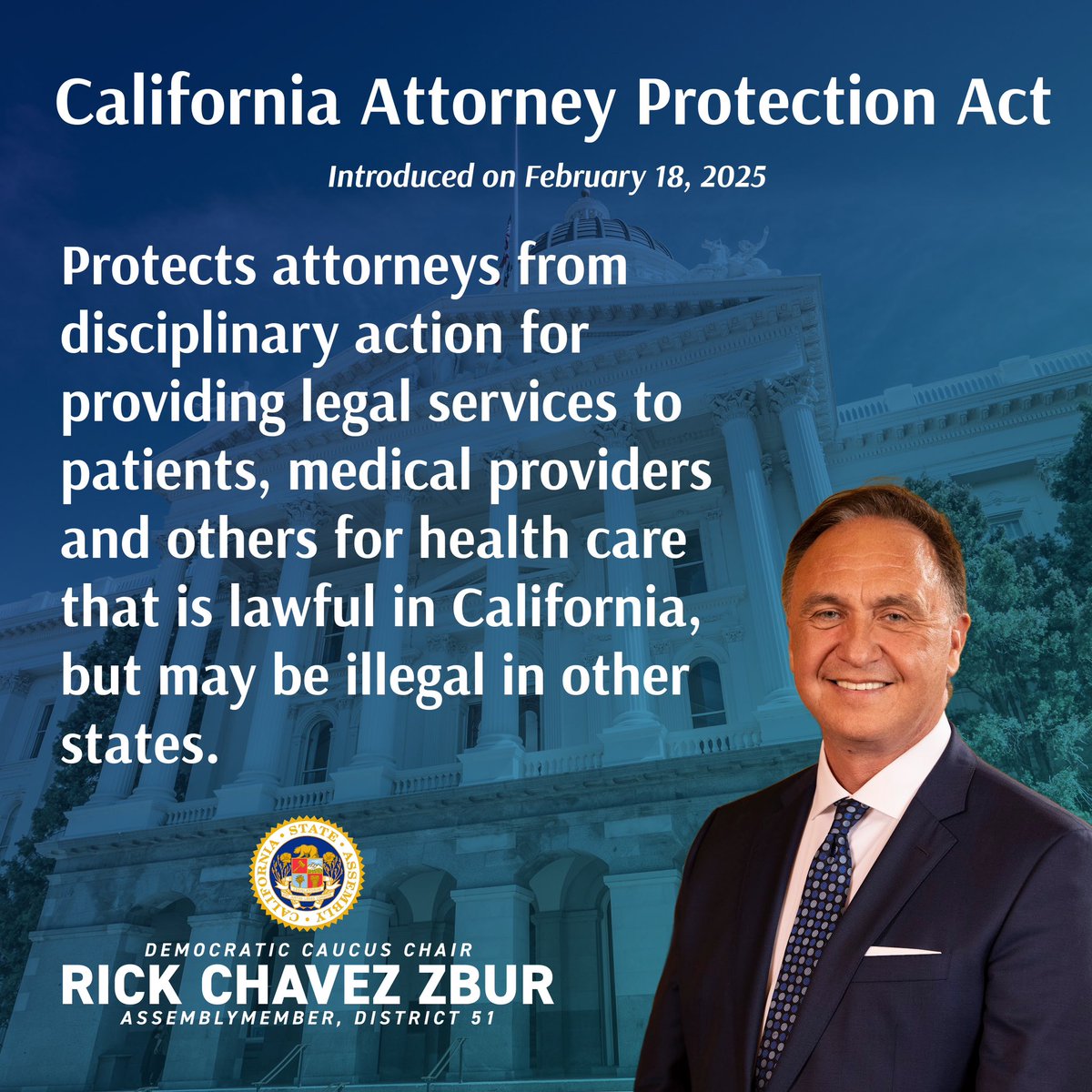 Assemblymember Rick Chavez Zbur (@asmrickzbur) on Twitter photo My bill #AB715 protects attorneys representing patients, providers & others accessing essential health care—like abortion & gender-affirming care. We should protect attorneys who defend fundamental rights from out of state attack. TY to sponsors <a href="/PPActionCA/">Planned Parenthood Affiliates of California</a> <a href="/eqca/">Equality California</a> @WLALAnews! My bill #AB715 protects attorneys representing patients, providers & others accessing essential health care—like abortion & gender-affirming care. We should protect attorneys who defend fundamental rights from out of state attack. TY to sponsors <a href="/PPActionCA/">Planned Parenthood Affiliates of California</a> <a href="/eqca/">Equality California</a> @WLALAnews!