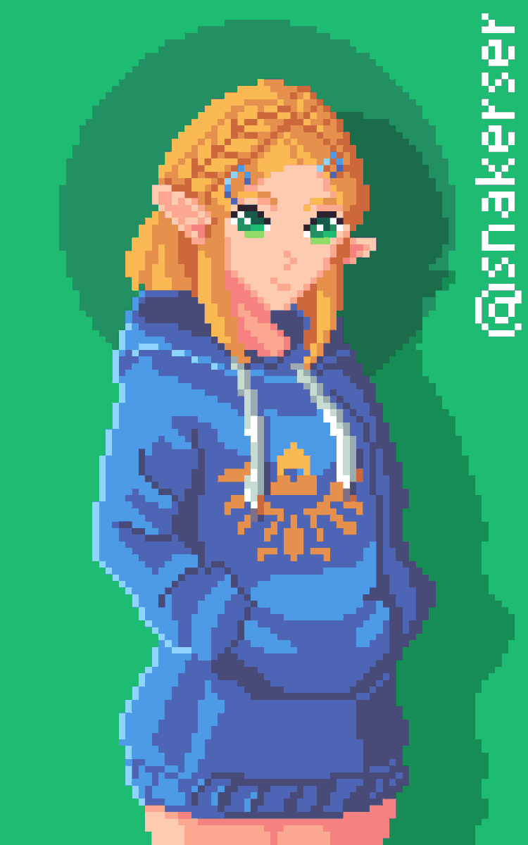 snakerser's tweet photo. Zelda in hoodie #pixelart #fanart #Zelda #ZeldaTearsOfTheKingdom https://t.co/lUTRPLhFHC