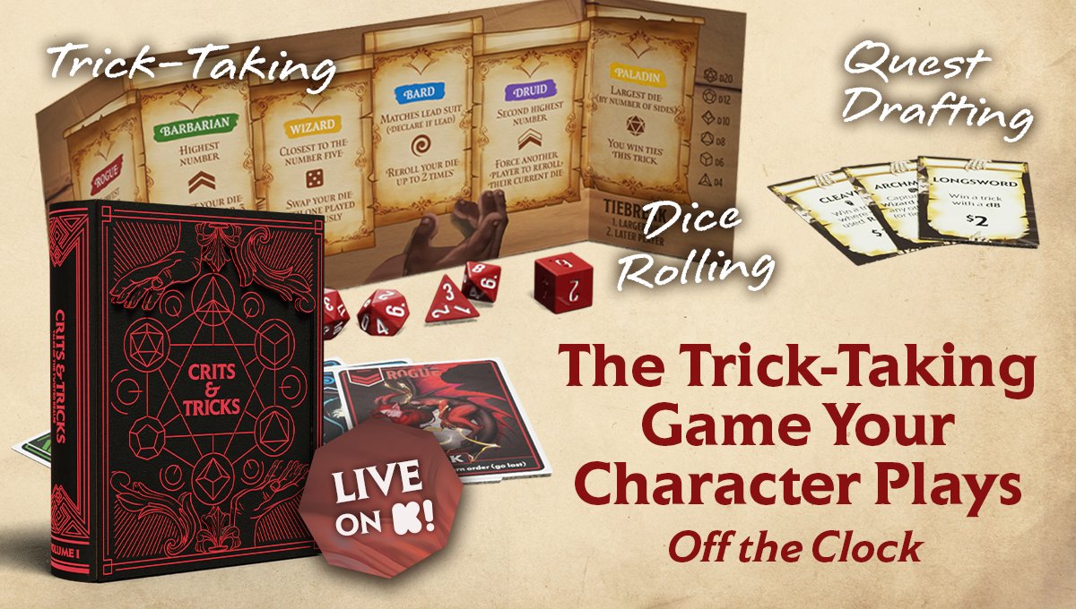 Crits &amp; Tricks is LIVE on Kickstarter alongside 2 other games from the Twisted Realms! 📖

Pledge within the first 24 hours to get your name inside the Twisted Realms Compendium.

loom.ly/LUVpr0w