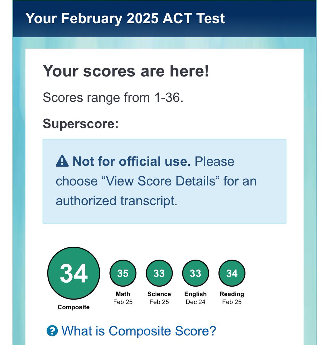 Andrew Vick (@andrewvick71) on Twitter photo Thrilled to receive a 34 superscore on the February ACT!
<a href="/PrepRedzone/">Prep Redzone ๐</a> <a href="/PrepRedzoneTN/">Prep Redzone Tennessee</a> <a href="/CSmithScout/">Chris Smith</a> <a href="/615Preps/">615 Preps</a> <a href="/TnVarsity/">TNVarsity</a> Thrilled to receive a 34 superscore on the February ACT!
<a href="/PrepRedzone/">Prep Redzone ๐</a> <a href="/PrepRedzoneTN/">Prep Redzone Tennessee</a> <a href="/CSmithScout/">Chris Smith</a> <a href="/615Preps/">615 Preps</a> <a href="/TnVarsity/">TNVarsity</a>
