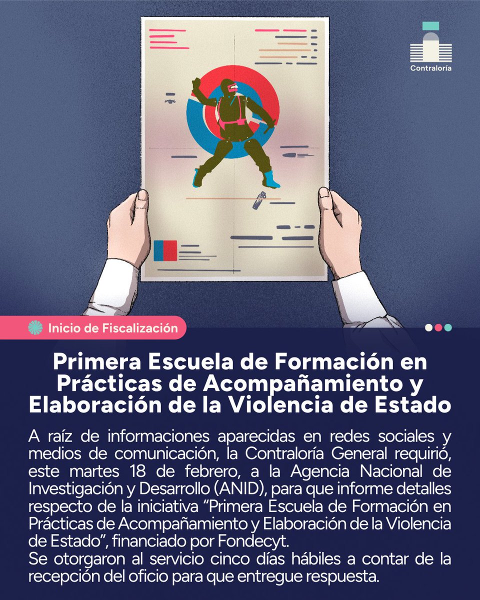 🔴 INICIO DE FISCALIZACIÓN | Tras informaciones conocidas en RRSS y medios de comunicación, este martes 18 de febrero, requerimos a <a href="/ANID_Chile/">Agencia Nacional de Investigación y Desarrollo</a> para que informe respecto de una iniciativa de formación en prácticas de acompañamiento y elaboración de la violencia de Estado.