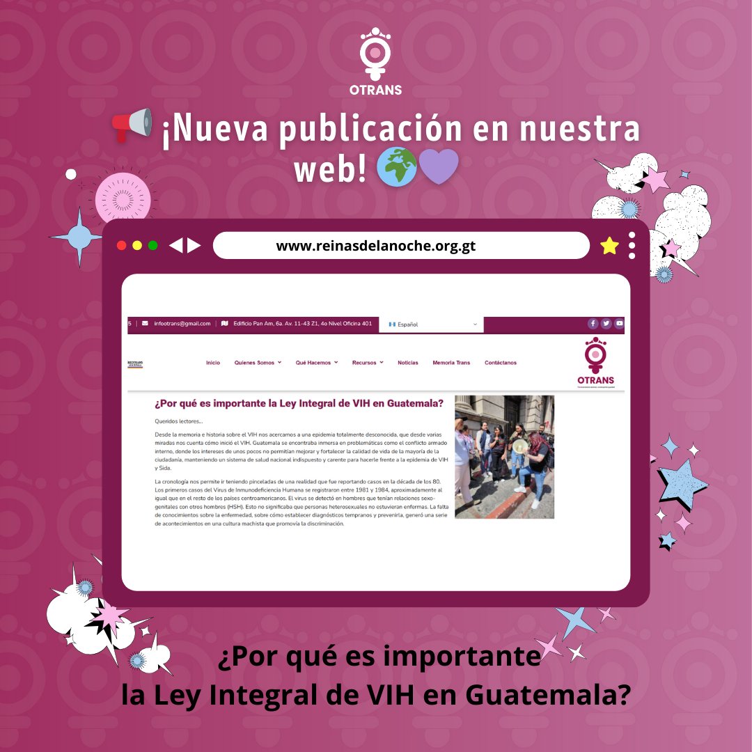 📢 En Guatemala, el VIH sigue siendo una deuda pendiente. 
✍️ AdryAna Astolfy Muñoz explica por qué es urgente aprobar la Ley Integral de VIH.
🔗 Léela aquí: reinasdelanoche.org.gt/1980-2/
#RompiendoMoldes #BecaZarelia24 #LeyIntegralVIH