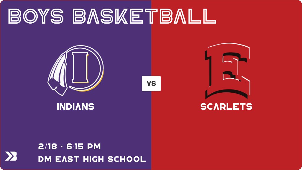 Boys Basketball (JV1) Game Day! - Check out the event preview for the The Des Moines East Scarlets vs the Indianola Indians. It starts at 6:15 PM and is at East High School Sam Powell Court. gobound.com/ia/ihsaa/boysb…