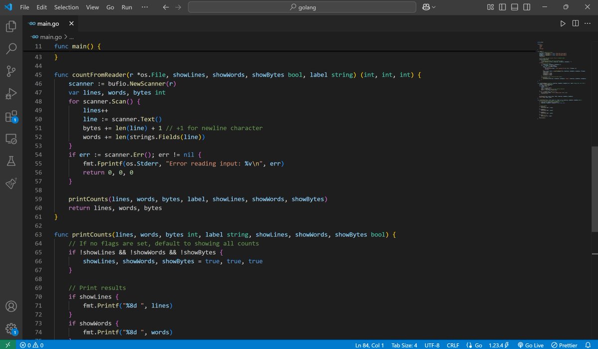 SmritiS0306's tweet image. Just enhanced our Go-based wc utility to support reading from standard input when no files are specified, boosting its versatility in text processing tasks. #GoLang #CLI #UnixTools #One2NBootcamp