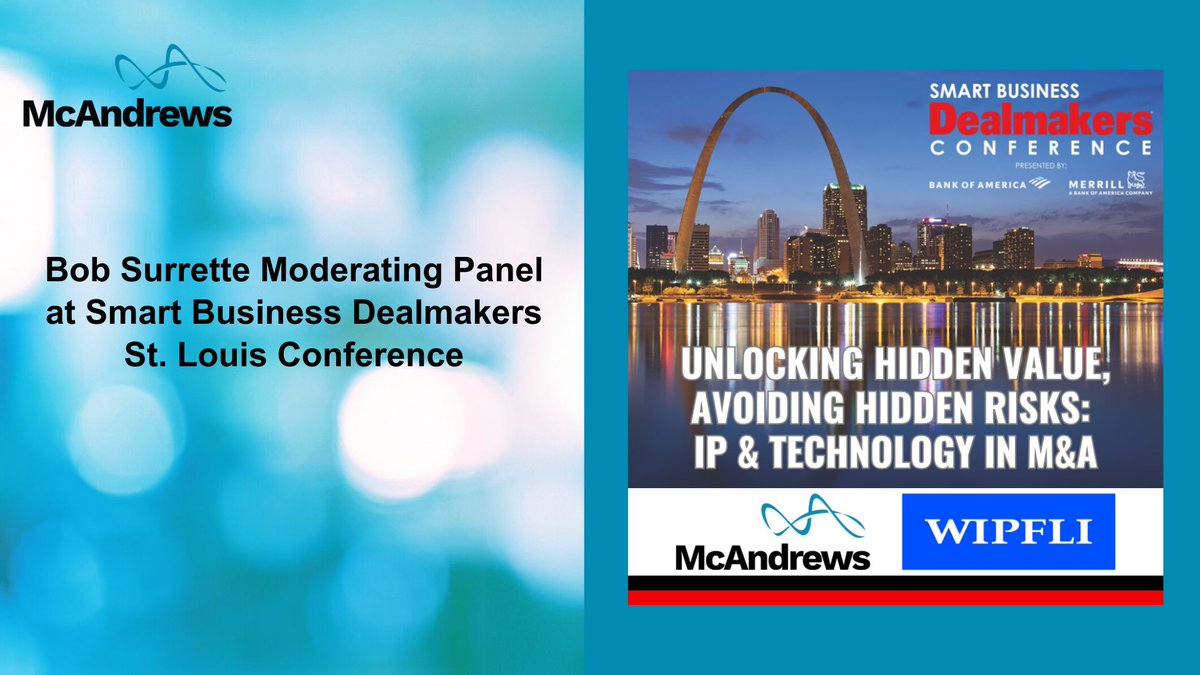 Bob is leading the <a href="/SBDealmakers/">Smart Business Dealmakers</a> panel, “Unlocking Hidden Value, Avoiding Hidden Risks: IP &amp; Technology in M&amp;A.” Thursday, March 6, 2:30 – 3:10 p.m. at Forest Hills Country Club bit.ly/40WpLFO

#IntellectualProperty #IPLaw #IP #DealmakersStLouis