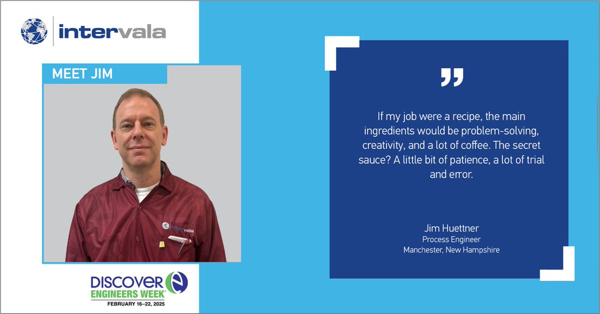 Meet Jim Huettner, a process engineer at our Manchester, New Hampshire, manufacturing facility. #NationalEngineersWeek #Eweek2025 #engineers #engineering