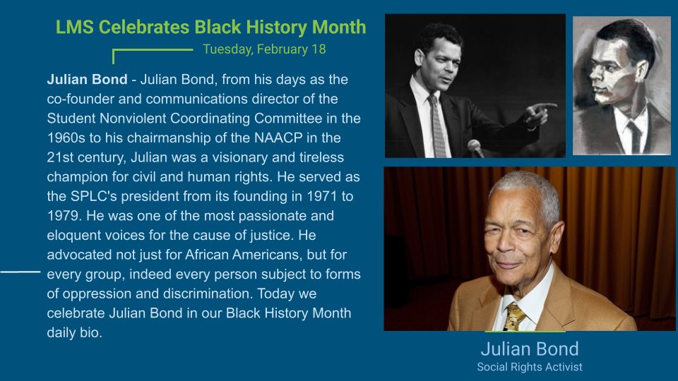 LMS Celebrates Black History Month <a href="/ArlingtonCSD/">Arlington Schools NY</a> Julian Bond - Tuesday, February 18