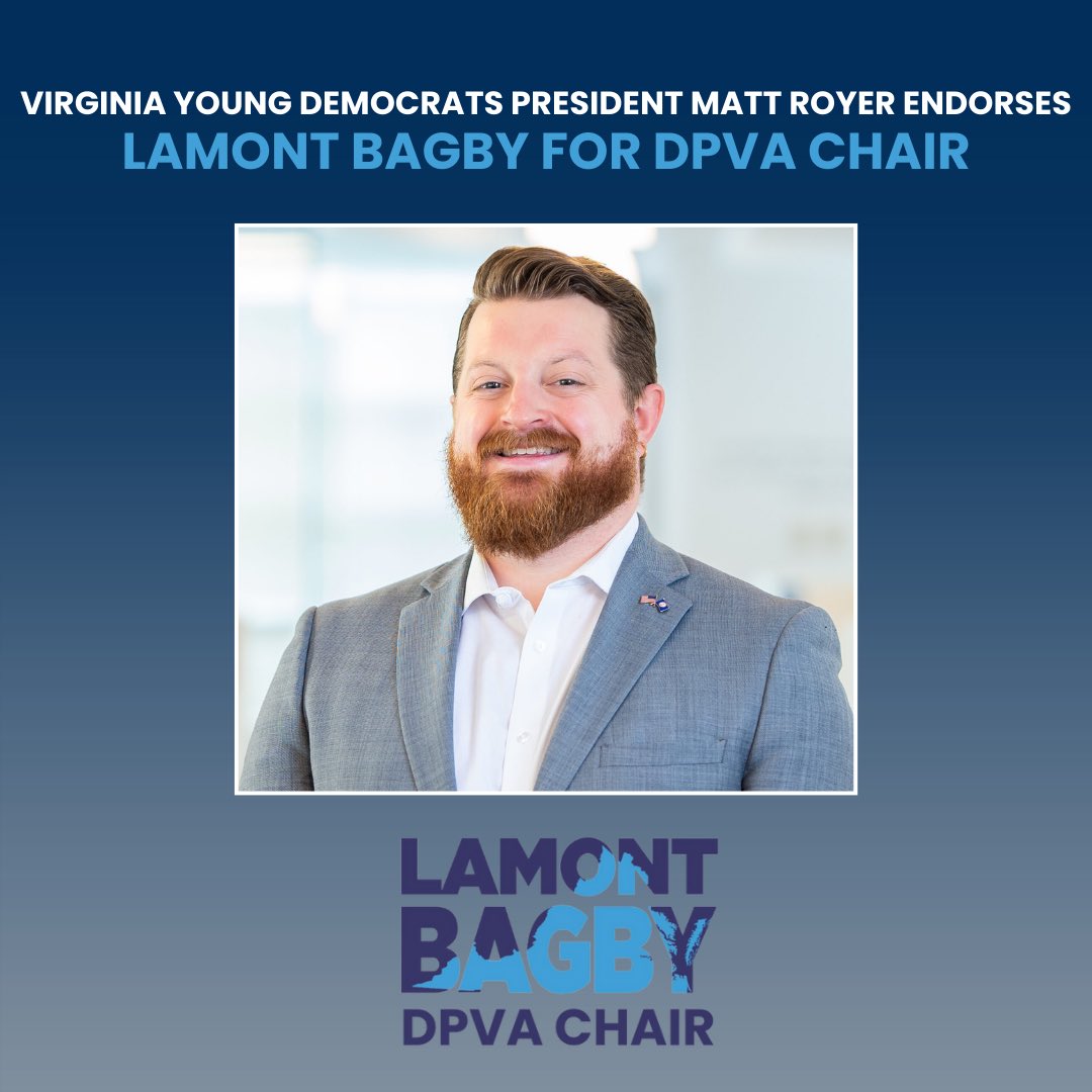 Lamont Bagby (@senbagby) on Twitter photo Proud to have <a href="/royermattw/">Matt Royer</a>’s support in my race for <a href="/vademocrats/">Virginia Democrats</a> Chair. As President of <a href="/VAYD/">Virginia Young Dems</a> , Matt has strengthened relationships with DPVA and has fought to elect Democrats across the Commonwealth. I look forward to working with him as Chair. Proud to have <a href="/royermattw/">Matt Royer</a>’s support in my race for <a href="/vademocrats/">Virginia Democrats</a> Chair. As President of <a href="/VAYD/">Virginia Young Dems</a> , Matt has strengthened relationships with DPVA and has fought to elect Democrats across the Commonwealth. I look forward to working with him as Chair.
