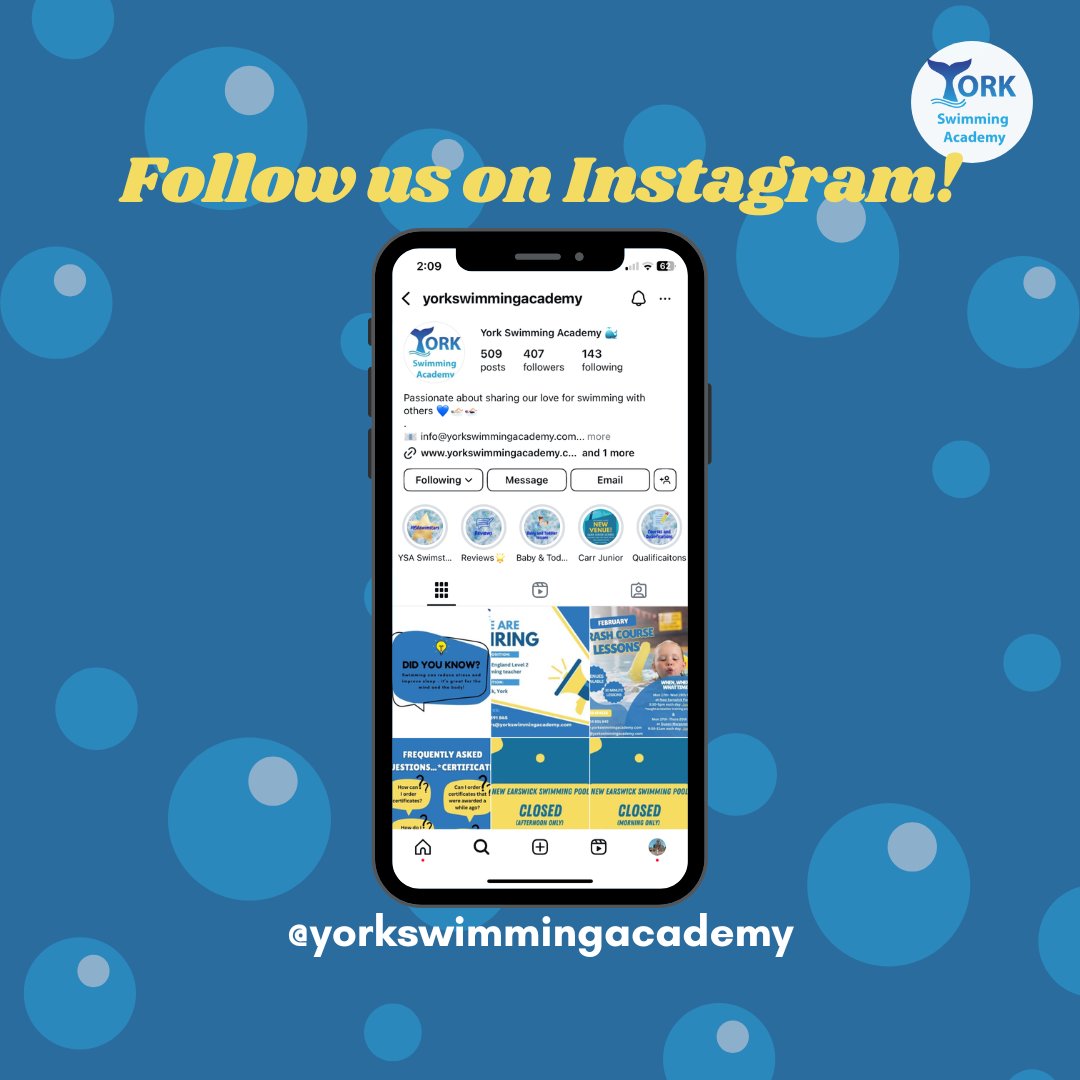 In case you are not already aware, we are active on all possible forms of social media! We constantly post class updates, deals and giveaways, as well as entertaining and educational content, so if you aren't yet following, follow us here: 

instagram.com/yorkswimmingac…