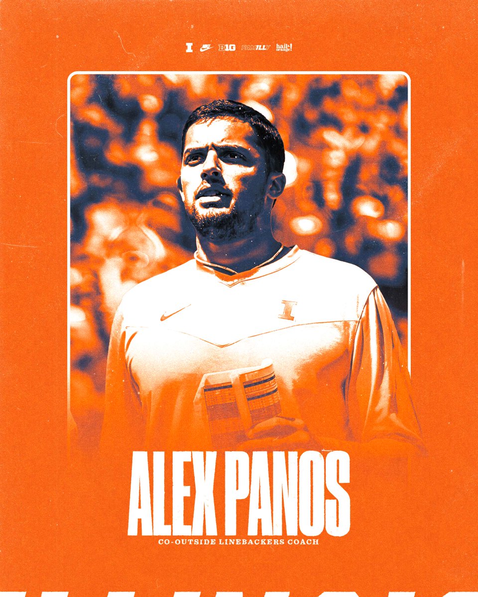 Illinois Football (@illinifootball) on Twitter photo Upward.
Congratulations, <a href="/alexpanosFB/">Alex Panos</a>, on the promotion to Co-Outside Linebackers Coach.
🟠 FightingIllini.com/AlexPanos Upward.
Congratulations, <a href="/alexpanosFB/">Alex Panos</a>, on the promotion to Co-Outside Linebackers Coach.
🟠 FightingIllini.com/AlexPanos