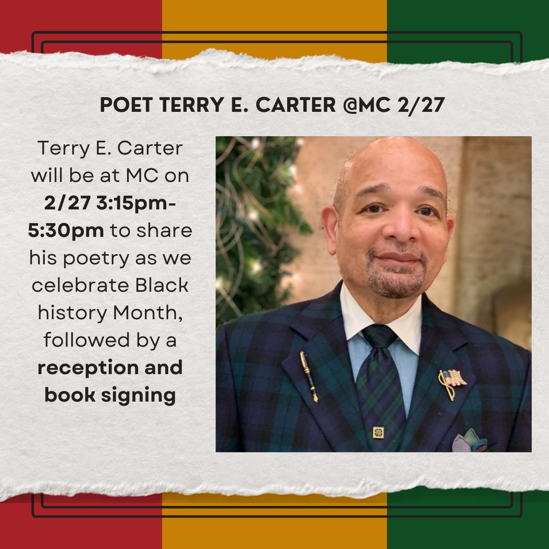 Terry E. Carter will be at Malden Catholic on 2/27/25 3:00pm-5:30pm to share his poetry as we celebrate Black history Month together, followed by a reception and book signing. We hope you will join us!