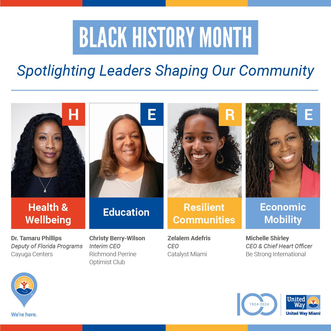 This #BlackHistoryMonth, we celebrate Black leaders from our partner agencies who drive change in Miami-Dade! 💙 With 61% of Black households facing poverty, we stand with them and 60+ partners to build a #StrongerMiami. #WereHereMiami Learn more: bit.ly/4b3QAfU