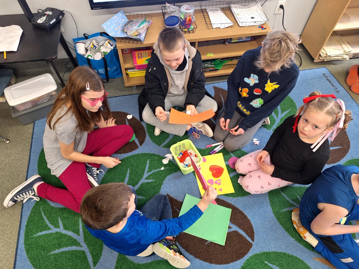 ctachargers's tweet photo. 💕 Love was in the air on Friday as our Chargers celebrated Valentine’s Day with cards, games and treats!  Check out these photos of Kindergarten and 5th grade working together to make Valentine cards for residents at the Brook Retirement Home. https://t.co/fSGe8YaugC
