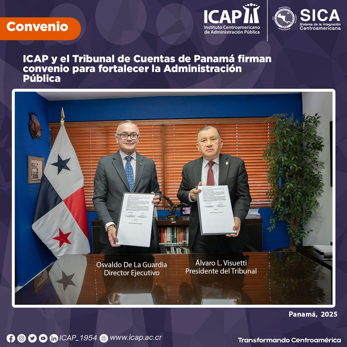 📝#ICAP y el Tribunal de Cuentas de Panamá firman convenio para fortalecer la Administración Pública.

Se consolida una alianza estratégica con la firma del Convenio Marco de Cooperación, un acuerdo que fortalecerá la institucionalidad y la gestión pública en la región. #PANAMA