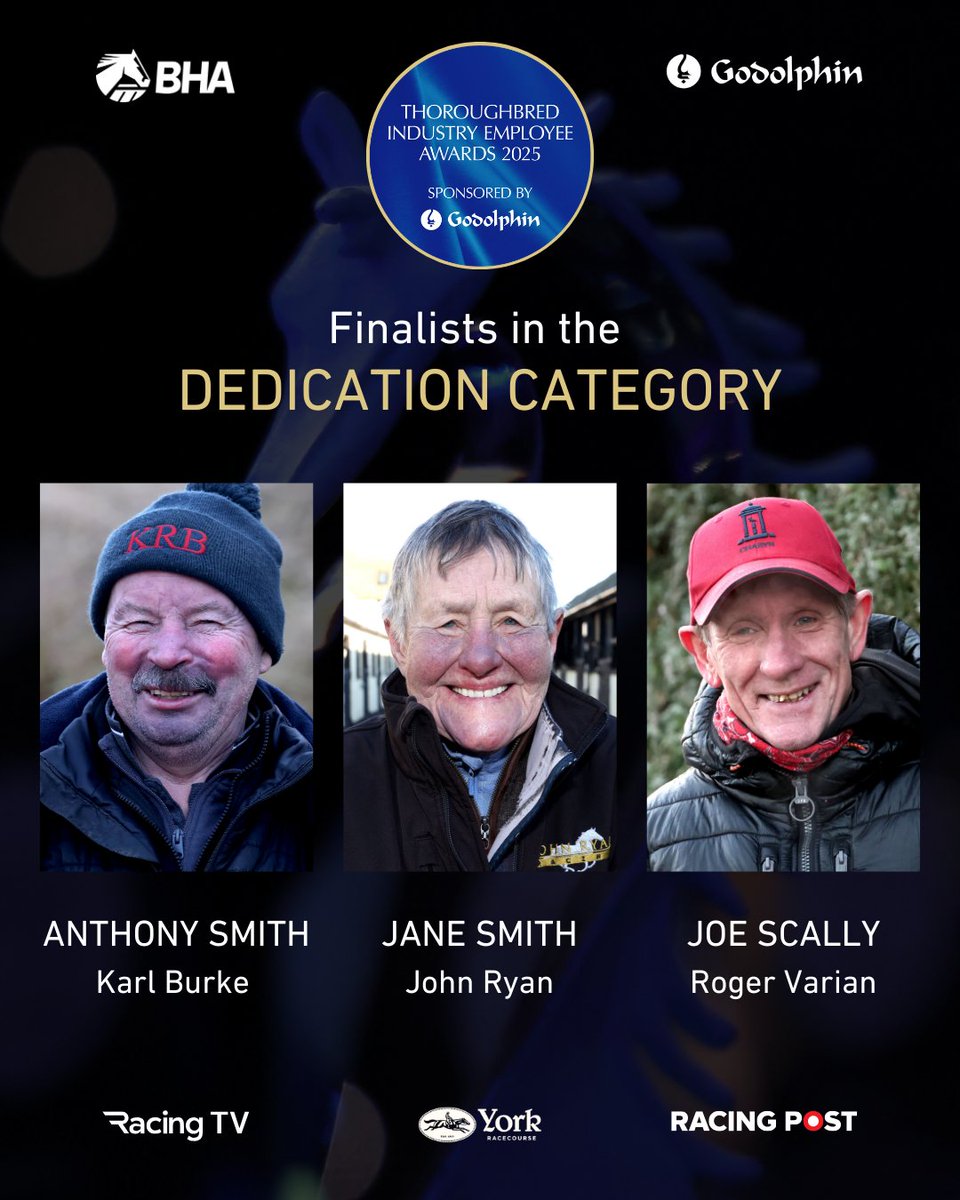 Meet the Dedication finalists for the 2025 Thoroughbred Industry Employee Awards 💪

Our three finalists epitomise the knowledge, enthusiasm and commitment that enables our industry to thrive 🫡🧵

🏆 #ThoroughbredAwardsGB | #Dedication | @Godolphin