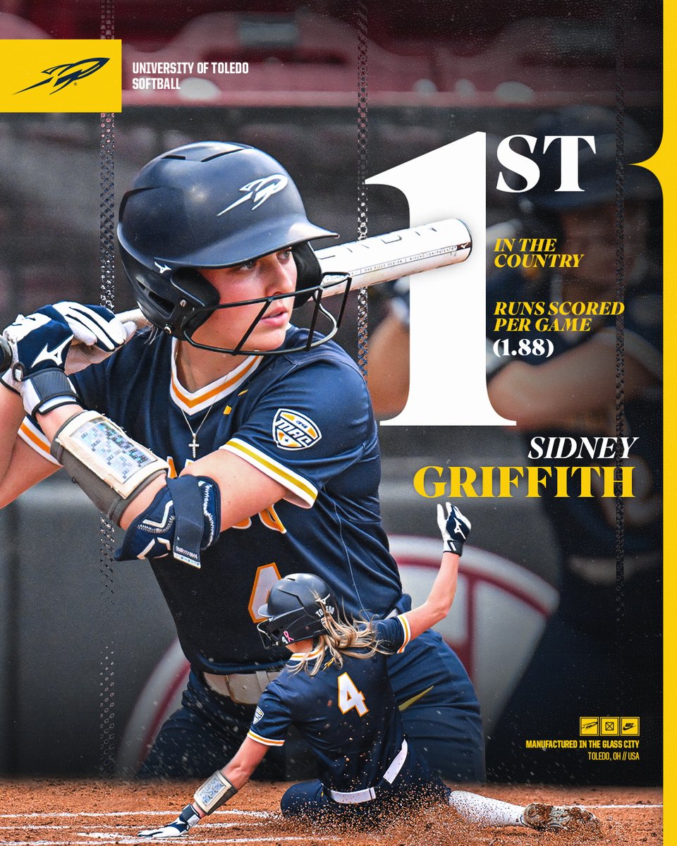 Toledo Softball (@toledosoftball) on Twitter photo 1β£ of 1β£
<a href="/SidneyGriffith_/">sidney griffith</a> leads the nation in runs scored per game, averaging 1.88!
#TeamToledo 1β£ of 1β£
<a href="/SidneyGriffith_/">sidney griffith</a> leads the nation in runs scored per game, averaging 1.88!
#TeamToledo