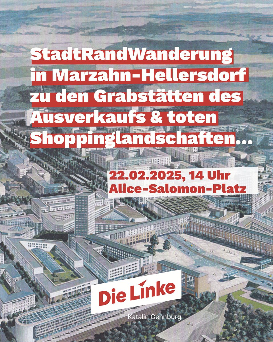 Wir laden zu einem Wahlkampfabschluss der besonderen Art ein. Mit <a href="/die_gennburg/">Katalin Gennburg</a> und vielen Gästen gehen wir am 22.2. auf StadtRandWanderung, Treffpunkt 14 Uhr am Alice-Salomon-Platz. Wir freuen uns auf euch! #MaHe #DeshalbDieLinke <a href="/dielinkeberlin/">Die Linke Berlin</a> dielinke-mahe.de/termine/det/st…