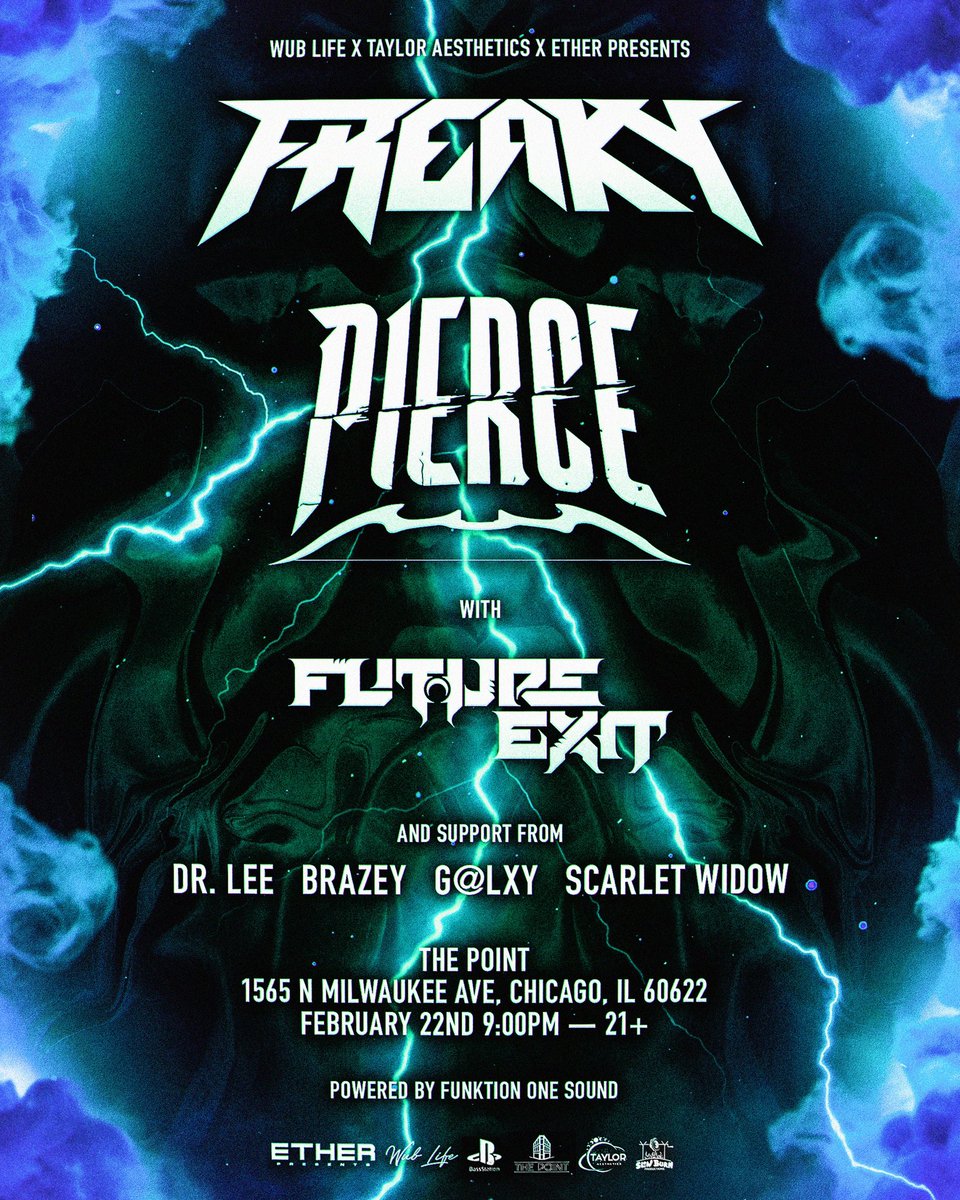 𝗧𝗛𝗜𝗦 𝗦𝗔𝗧𝗨𝗥𝗗𝗔𝗬// We’re having a good ol fashion dubstep throwdown at The Point w/ Freaky, Pierce, &amp; Future Exit! The usual business w/ LED Wall, Lighting, &amp; Funktion One Sound to ensure a proper night. Lock in Chicago—&gt; Wublifent.com🔒