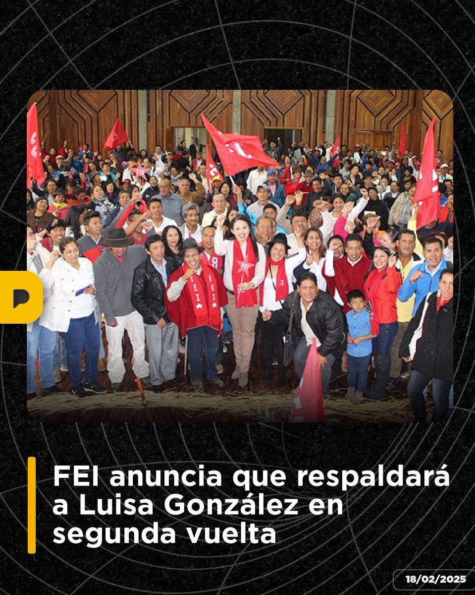 LaPosta_Ecu's tweet photo. La Confederación de Pueblos y Organizaciones Indígenas Campesinas del Ecuador (FEI) anuncia su respaldo a Luisa González para la segunda vuelta. La FEI tomaron la decisión basados en la Alianza de las Izquierdas de 2024. https://t.co/c89ouOxyIO