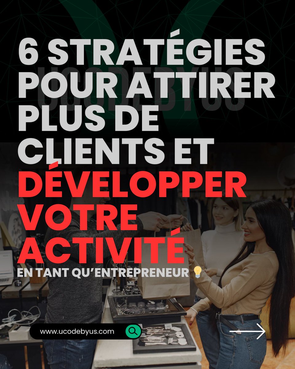 ucodebyus's tweet photo. 🧵 6 stratégies pour attirer plus de clients et développer votre activité
Trouver des clients en tant que travailleur autonome peut être difficile, mais ces 6 stratégies vont vous aider à y parvenir ! 
#billsder #BusiGrowth #ucodebyus https://t.co/ohjBQpkVtx