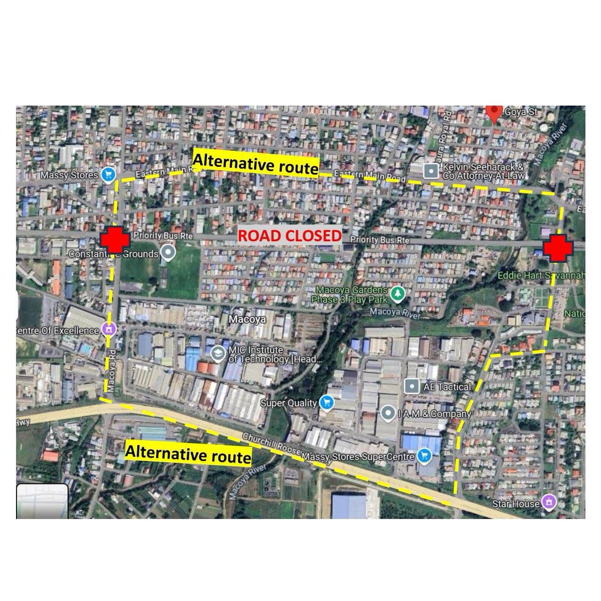 TRAFFIC ADVISORY 

Please note the following Traffic Advisory from the Ministry of Works and Transport 

The Priority Bus Route between Macoya Road and Orange Grove Road will be closed for roadworks from Wednesday, February 19th to Friday, February 21st, 2025, between 8:00 PM and