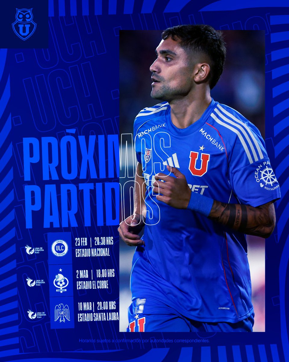 udechile's tweet photo. 🔜 𝐏𝐑𝐎́𝐗𝐈𝐌𝐎 𝐏𝐀𝐑𝐓𝐈𝐃𝐎 ⚽️

🏆 #LigadePrimeraItaú | Fecha 2
🆚 Unión La Calera
📆 23/02
🕣 20:30 hrs.
🏟️ Estadio Nacional

#VamosLaU 🤘🏼 https://t.co/u2GFN0EoqG