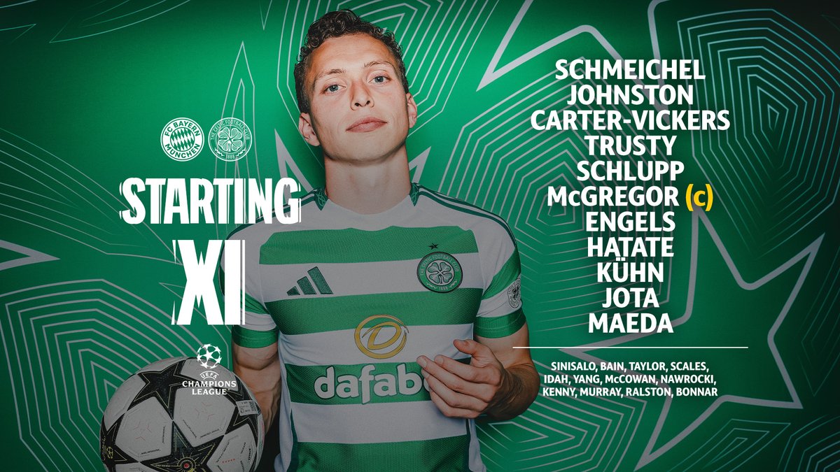 🟢⚪️ Tonight's XI! 
 
The starting lineup is confirmed for the second leg in Munich. 
 
#UCL | #BayernMünchenCeltic | #CelticFC🍀