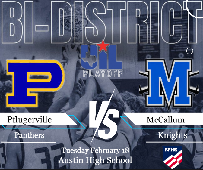 THSCA_ (@thsca_coach) on Twitter photo 🏀🚨BI-DISTRICT Playoff🚨
Pflugerville vs McCallum
📺Livestream: bit.ly/40VSJKfr
🗓 | Tuesday February 18
🕖| 7p.
<a href="/PfvilleHoops/">Pflugerville Hoops</a> <a href="/MACKnightHoops/">McCallum Basketball</a> <a href="/mac_knights/">McCallum Football</a> <a href="/McCallumHS/">McCallum HS</a> <a href="/PHSCoachTaylor/">Charles Taylor</a> <a href="/georgemccoy22/">georgemccoy22</a> <a href="/QBcalebgaston28/">Caleb Gaston</a> 🏀🚨BI-DISTRICT Playoff🚨
Pflugerville vs McCallum
📺Livestream: bit.ly/40VSJKfr
🗓 | Tuesday February 18
🕖| 7p.
<a href="/PfvilleHoops/">Pflugerville Hoops</a> <a href="/MACKnightHoops/">McCallum Basketball</a> <a href="/mac_knights/">McCallum Football</a> <a href="/McCallumHS/">McCallum HS</a> <a href="/PHSCoachTaylor/">Charles Taylor</a> <a href="/georgemccoy22/">georgemccoy22</a> <a href="/QBcalebgaston28/">Caleb Gaston</a>