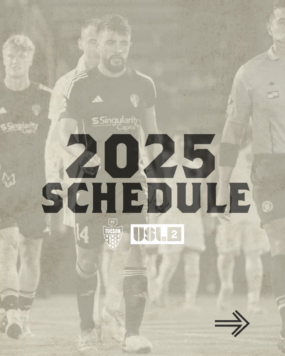 FCTucson's tweet photo. Our 2025 schedule is HERE 😤

Our historic 15 year anniversary season includes 7 HOME matches at Kino North Stadium this summer! Join us as we look to defend our Western Conference crown! ��️🌵

Season tickets on sale now! With single game tickets to be available 🔜 

#ItStartsInTucson | @USLLeagueTwo