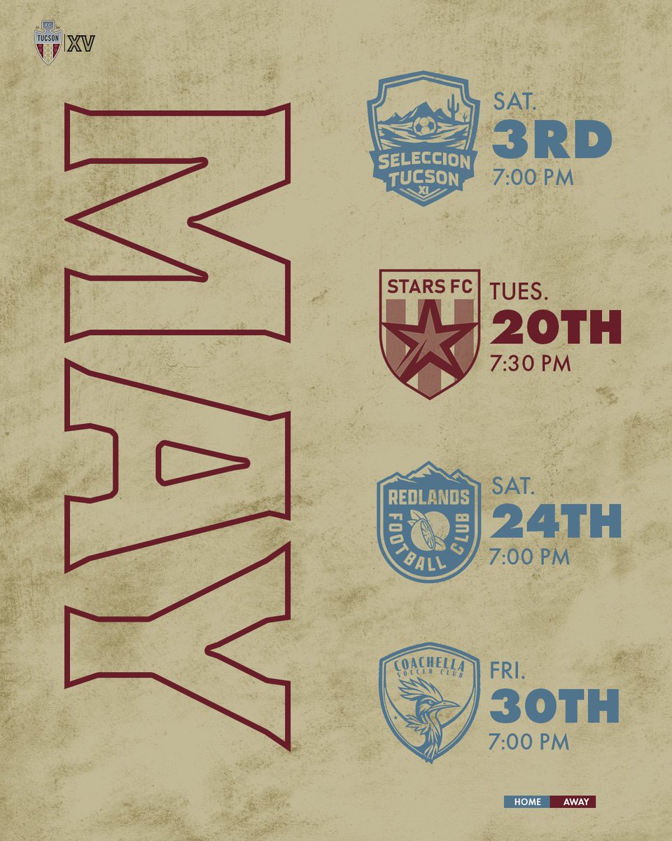 FCTucson's tweet photo. Our 2025 schedule is HERE 😤

Our historic 15 year anniversary season includes 7 HOME matches at Kino North Stadium this summer! Join us as we look to defend our Western Conference crown! ��️🌵

Season tickets on sale now! With single game tickets to be available 🔜 

#ItStartsInTucson | @USLLeagueTwo