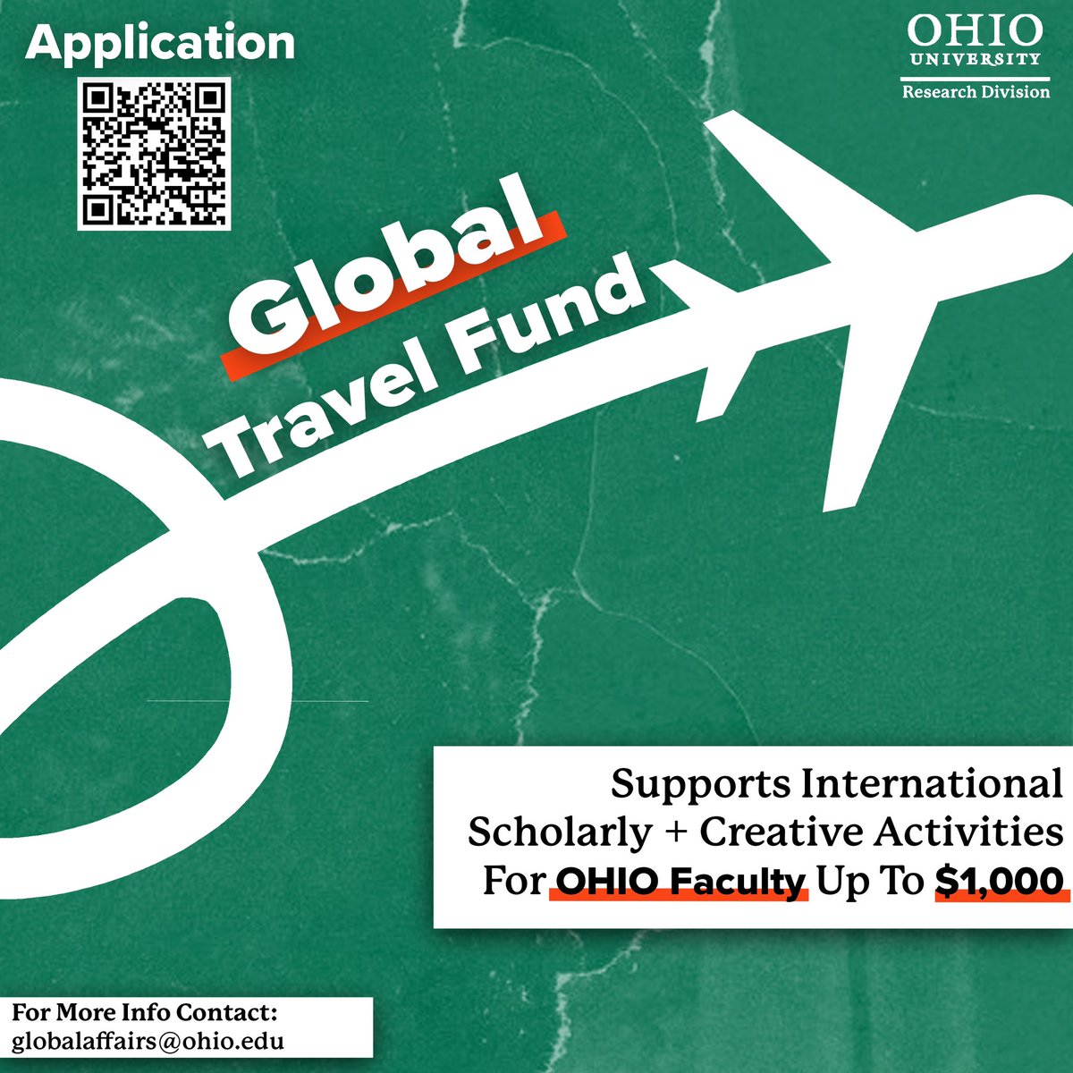 BobcatsDiscover (@bobcatsdiscover) on Twitter photo Ohio University’s Global Travel Fund offers up to $1,000 to eligible faculty for international research, presentations, or creative work. Applications, along with required documentation, must be submitted to globalaffairs@ohio.edu by one of the six annual deadlines Ohio University’s Global Travel Fund offers up to $1,000 to eligible faculty for international research, presentations, or creative work. Applications, along with required documentation, must be submitted to globalaffairs@ohio.edu by one of the six annual deadlines