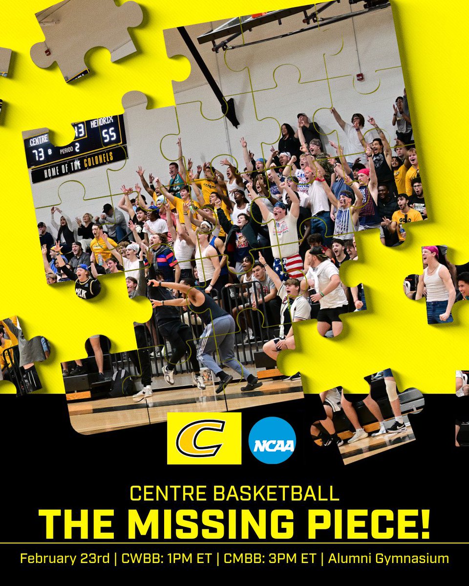 CentreMBB's tweet image. Centre Basketball NEEDS 🫵 to show out and be loud this Sunday!! FIVE days until the opening round of conference tournament at home in Alumni Gymnasium! Tip off times are 1pm for the girls &amp;amp; 3pm for the boys! YOU are the MISSING Piece! GO COLONELS! 🔥📈