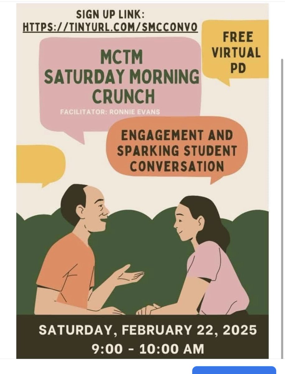 Polar vortex? Winter Snow Storm? No worries, you can still join this FREE MCTM Virtual PL event on Saturday, February 22! TINYURL.COM/SMCCONVO