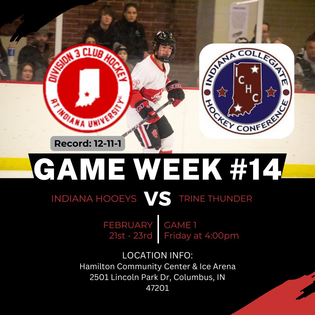 It’s the final weekend of the season as the ICHC playoffs get underway. Games start Friday as the Hooeys take on Trine in the first round. Time to put it all on the line! Let’s go Hooeys!