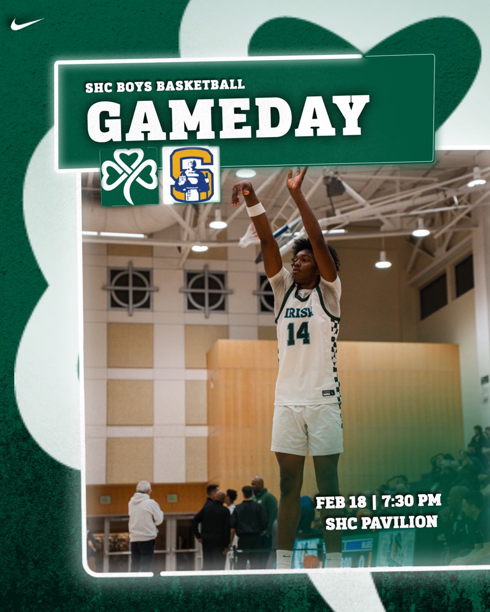 ☘️SHC Boys Basketball☘️

The team wraps up league play tonight at home against Serra. Game time is at 7:30PM. 
#HeartOfTheCity #CultureOfJoy #GoIrish