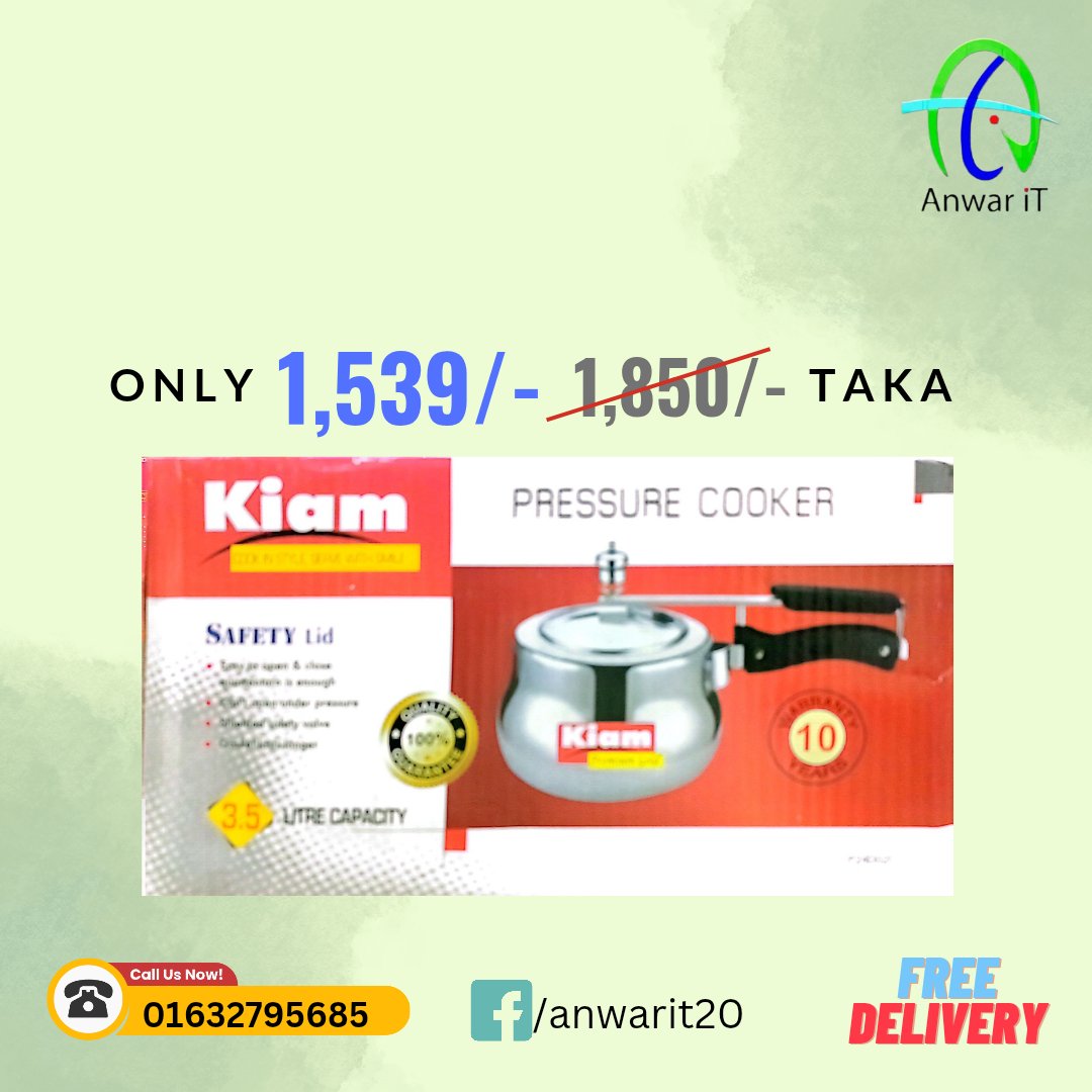 anwar_it20's tweet image. Kiam Premium Gold 3.5Ltr Pressure Cooker 

#kiam #pressurecooker #premium #safety #easy  #easycooking #anwarit #lid #gasket #Warranty 
#freehomedelivery #pressure #cooker #quality 
#anwarit_01632795685