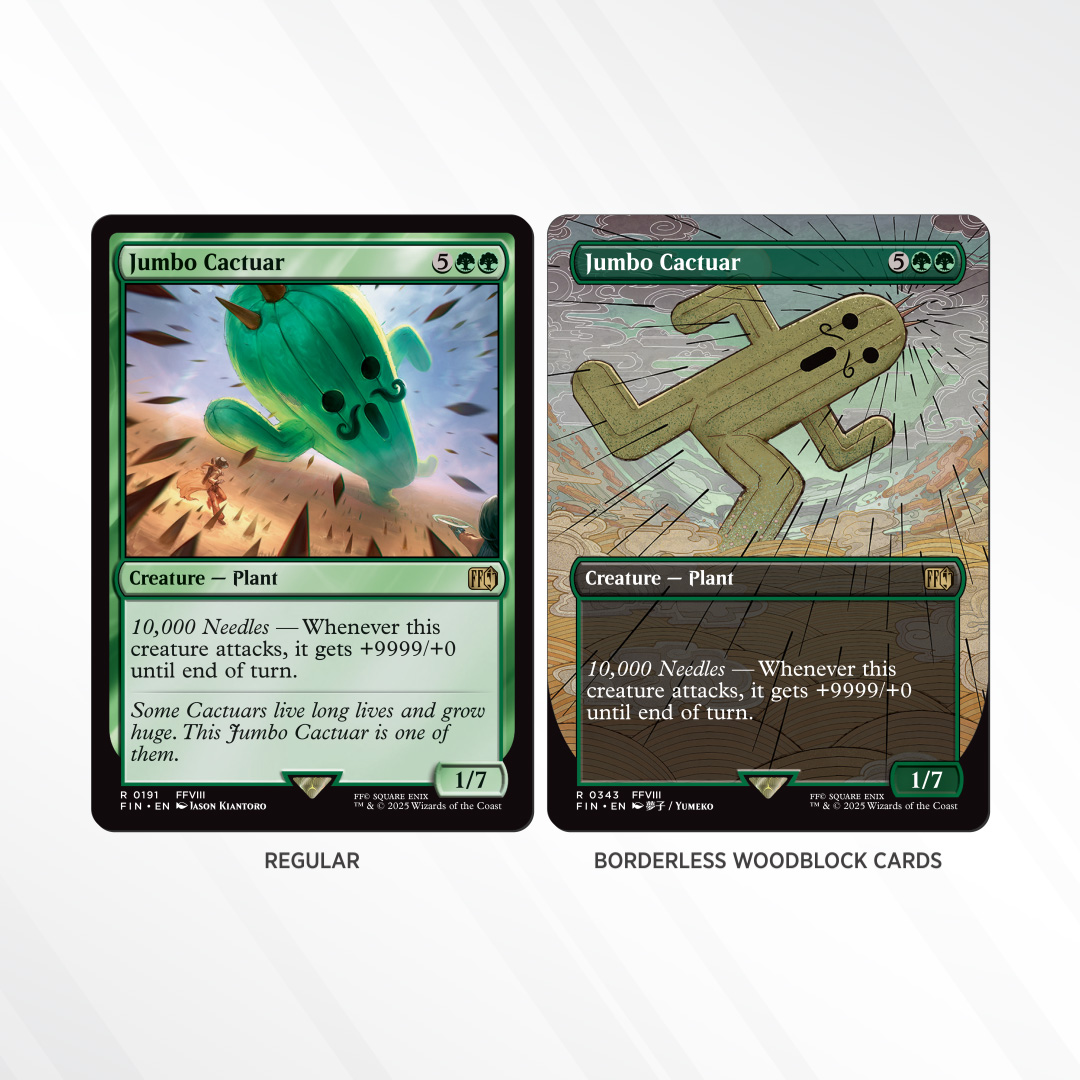 It couldn’t be FINAL FANTASY without epic bosses! The specter looming over the entirety of #FFX’s world of Spira: Sin, looms in #MTGxFINALFANTASY as well. 

Also, you better be careful if you fail to block the Jumbo Cactuar.