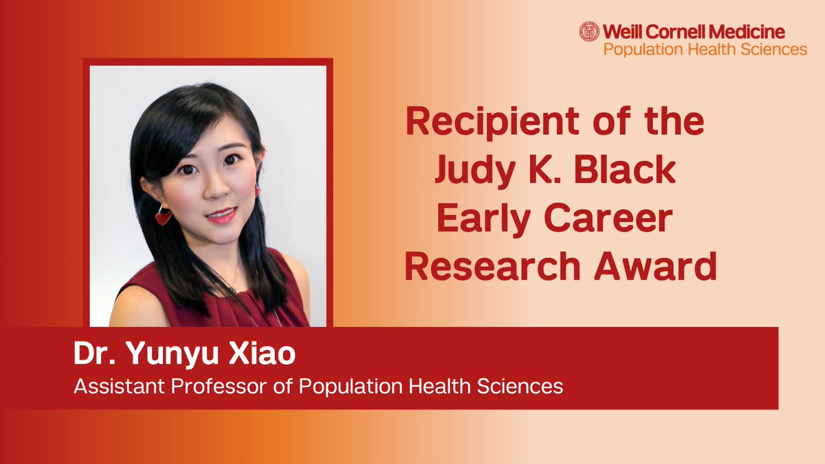 Weill Cornell Medicine Population Health Sciences (@wcmpophealthsci) on Twitter photo Congratulations to <a href="/YunyuXiaoPhD/">Yunyu Xiao, PhD</a> on receiving the Judy K. Black Early Career Research Award, in recognition of her innovative early career health behavior research, and contributions to science and practice. Congratulations to <a href="/YunyuXiaoPhD/">Yunyu Xiao, PhD</a> on receiving the Judy K. Black Early Career Research Award, in recognition of her innovative early career health behavior research, and contributions to science and practice.