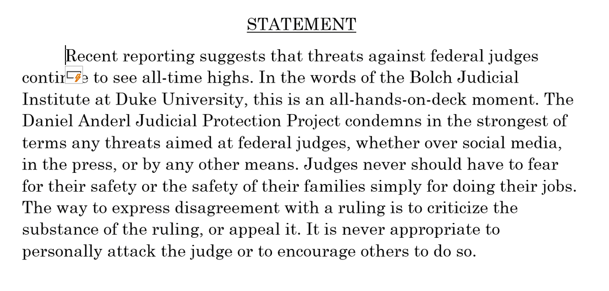Statement by the Daniel Anderl Judicial Protection Project condemning threats against judges.
