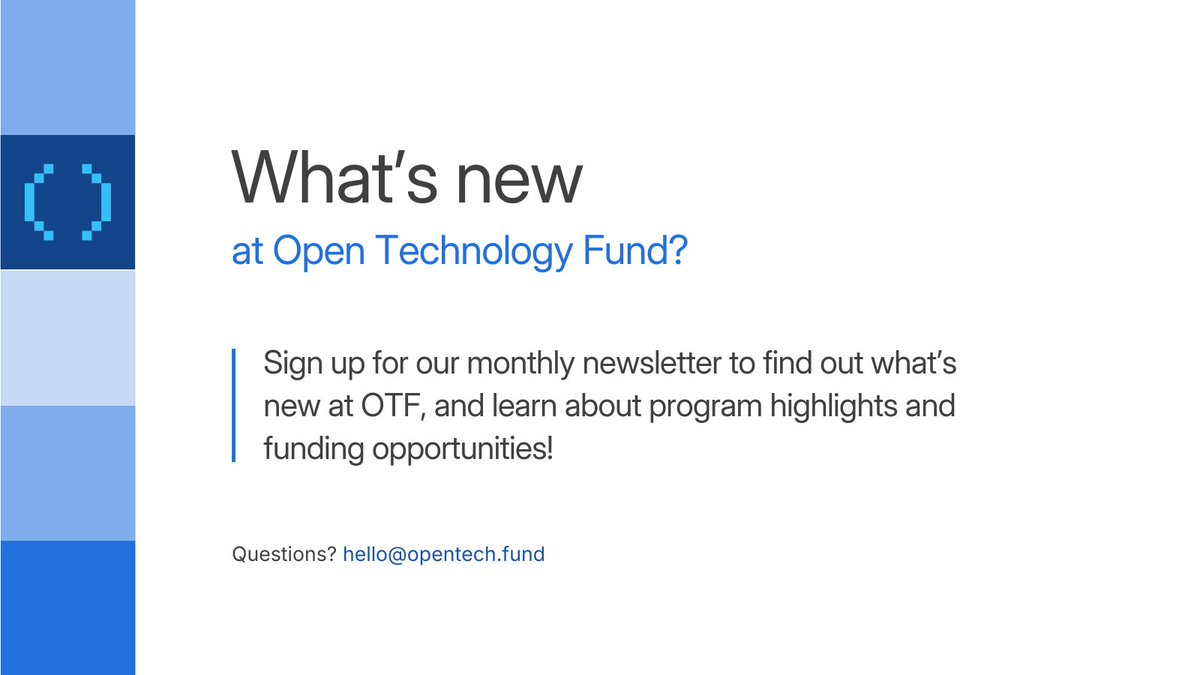 Open Technology Fund (@opentechfund) on Twitter photo .<a href="/OpenTechFund/">Open Technology Fund</a> welcomes 10 new ICFP Fellows and is now accepting applications for the next ICFP class, plus we’re supporting new censorship measurement and detection projects!
Sign up for our newsletter to get updates:
ow.ly/QBI350V1ZeH .<a href="/OpenTechFund/">Open Technology Fund</a> welcomes 10 new ICFP Fellows and is now accepting applications for the next ICFP class, plus we’re supporting new censorship measurement and detection projects!
Sign up for our newsletter to get updates:
ow.ly/QBI350V1ZeH