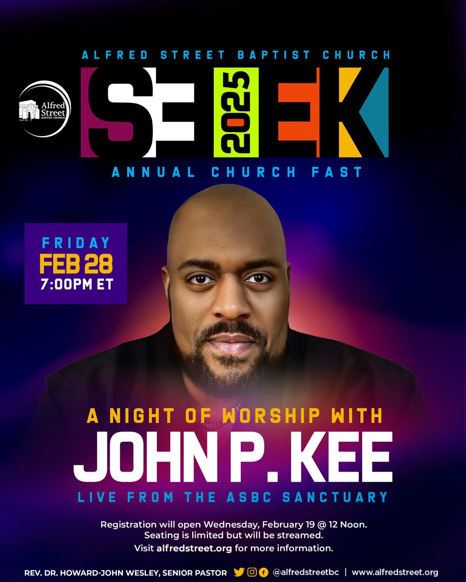 SEEK 25 Concert is right around the corner! Registration opens tomorrow at 12pm, seating is limited but will be streamed. Visit alfredstreet.org for more information.
