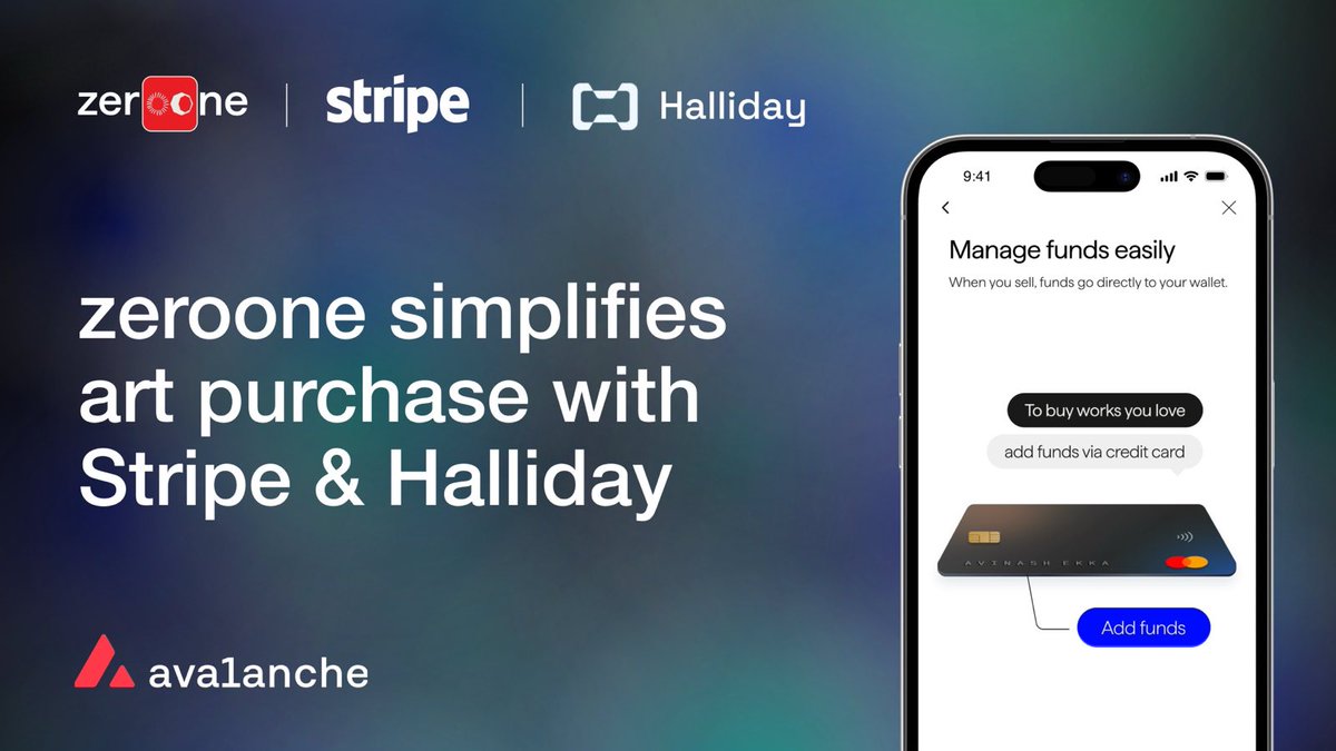 Art on <a href="/zero________one/">zeroone 🔺</a> just got more accessible.

The artist-focused social platform will now enable collectors to buy art directly, integrating fiat onramp partners <a href="/Stripe/">Stripe</a> and <a href="/HallidayHQ/">Halliday</a>.

Read on. 🧵