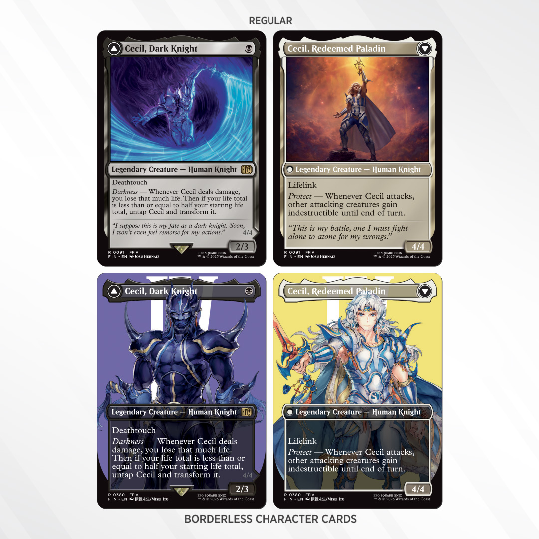 Character growth is a staple of the FINAL FANTASY franchise, #MTGxFINALFANTASY represents that with double-faced cards for many iconic characters. Witness Garland's transformation to Chaos from #FF1 and Cecil's job change from Character growth is a staple of the FINAL FANTASY franchise, #MTGxFINALFANTASY represents that with double-faced cards for many iconic characters. Witness Garland's transformation to Chaos from #FF1 and Cecil's job change from