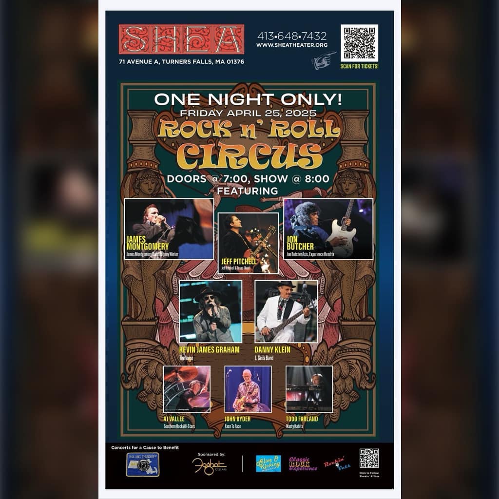 🎪🎸🎪🎸 RocknRoll Circus Turners Falls MA 4/25! James Montgomery, Jon Butcher, Jeff Pitchell, Danny Klein (J. Geils), Kevin James (the Voice) Benefits Rolling Thunder, vets org helping POW/MIA soldiers. VIP seating avail  Tix: showclix.com/.../rocknrollc…...
#GETTOTHESHEA